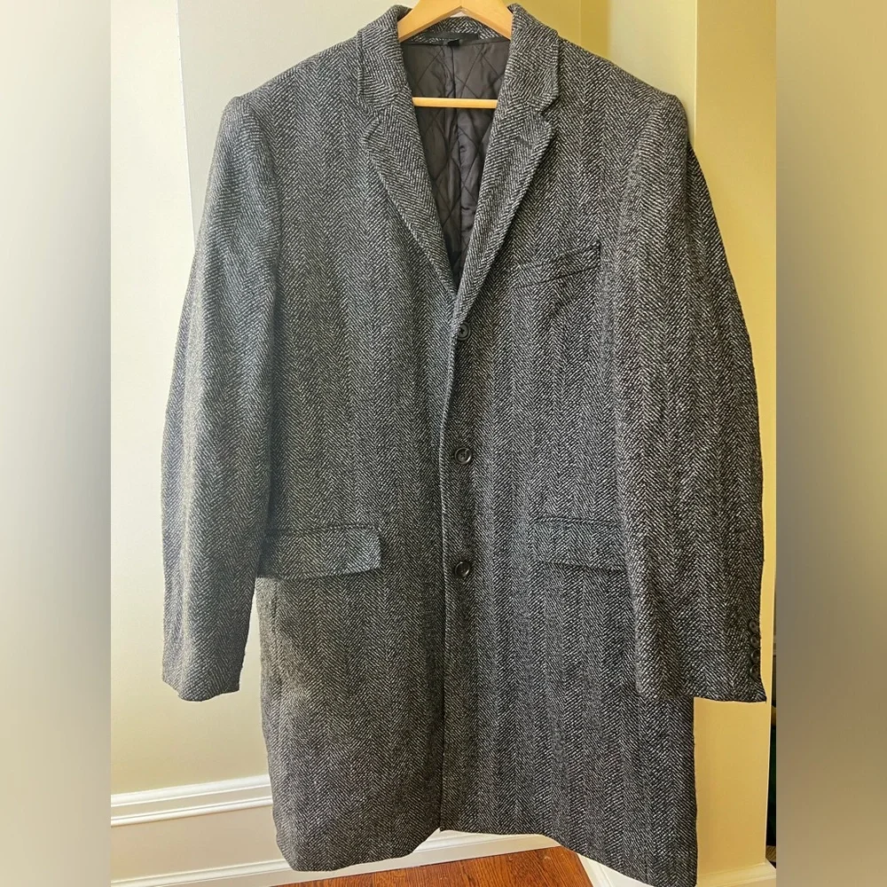 J CREW Ludlow Topcoat Herringbone Long Coat Wool Quilted Insulated Academia 44R‎